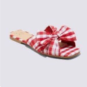 Red and White Gingham Bow Sandals NEW